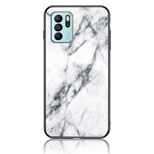 Silicone Frame Fashionable Pattern Mirror Case Cover for Oppo Reno6 Z 5G White