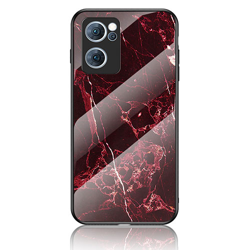 Silicone Frame Fashionable Pattern Mirror Case Cover for Oppo Reno7 5G Red