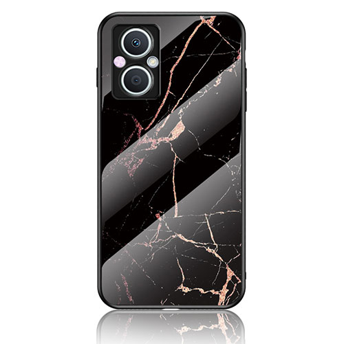 Silicone Frame Fashionable Pattern Mirror Case Cover for Oppo Reno7 Lite 5G Gold and Black