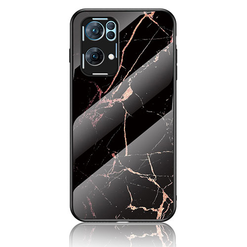 Silicone Frame Fashionable Pattern Mirror Case Cover for Oppo Reno7 Pro 5G Gold and Black