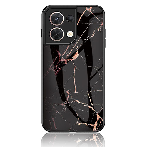 Silicone Frame Fashionable Pattern Mirror Case Cover for Oppo Reno8 5G Gold and Black