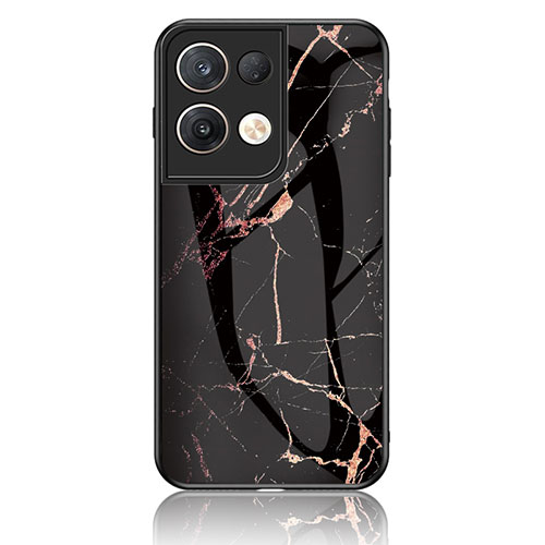 Silicone Frame Fashionable Pattern Mirror Case Cover for Oppo Reno8 Pro 5G Gold and Black