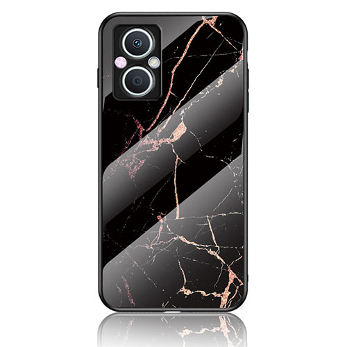 Silicone Frame Fashionable Pattern Mirror Case Cover for Oppo Reno8 Z 5G Gold and Black