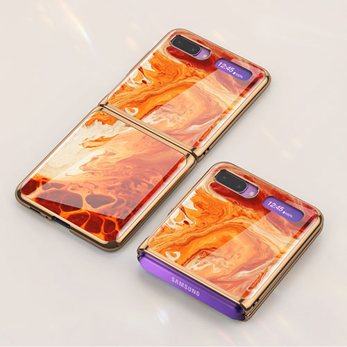 Silicone Frame Fashionable Pattern Mirror Case Cover for Samsung Galaxy Z Flip Orange