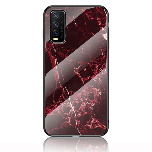 Silicone Frame Fashionable Pattern Mirror Case Cover for Vivo Y12s Red