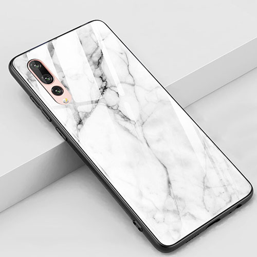 Silicone Frame Fashionable Pattern Mirror Case Cover K01 for Huawei P20 Pro White