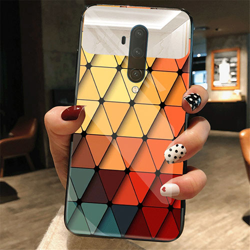 Silicone Frame Fashionable Pattern Mirror Case Cover K01 for OnePlus 7T Pro Orange