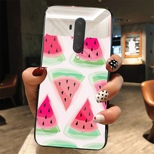 Silicone Frame Fashionable Pattern Mirror Case Cover K01 for OnePlus 7T Pro Pink