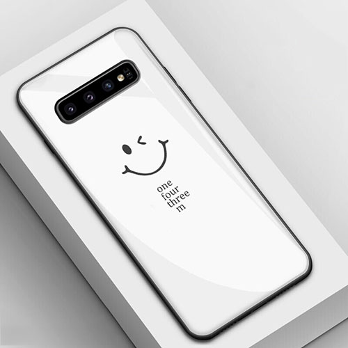 Silicone Frame Fashionable Pattern Mirror Case Cover K01 for Samsung Galaxy S10 White