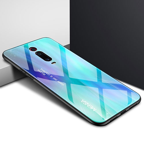Silicone Frame Fashionable Pattern Mirror Case Cover K04 for Xiaomi Mi 9T Pro Cyan