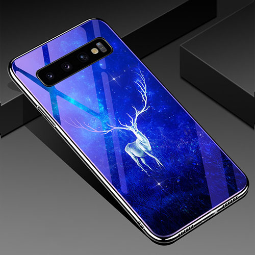 Silicone Frame Fashionable Pattern Mirror Case Cover K05 for Samsung Galaxy S10 5G Blue