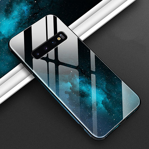 Silicone Frame Fashionable Pattern Mirror Case Cover K06 for Samsung Galaxy S10 5G Cyan
