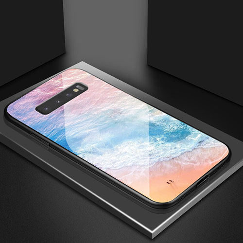 Silicone Frame Fashionable Pattern Mirror Case Cover K07 for Samsung Galaxy S10 Plus Orange