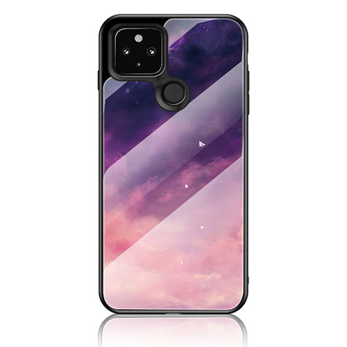 Silicone Frame Fashionable Pattern Mirror Case Cover LS1 for Google Pixel 4a 5G Purple