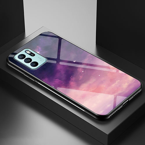 Silicone Frame Fashionable Pattern Mirror Case Cover LS1 for Oppo Reno6 Z 5G Purple