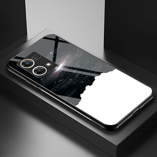 Silicone Frame Fashionable Pattern Mirror Case Cover LS1 for Oppo Reno7 4G Black