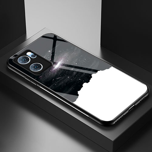 Silicone Frame Fashionable Pattern Mirror Case Cover LS1 for Oppo Reno7 5G Black