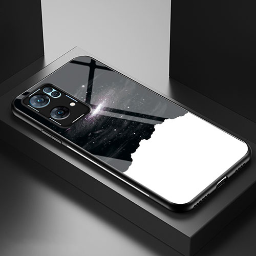 Silicone Frame Fashionable Pattern Mirror Case Cover LS1 for Oppo Reno7 Pro 5G Black