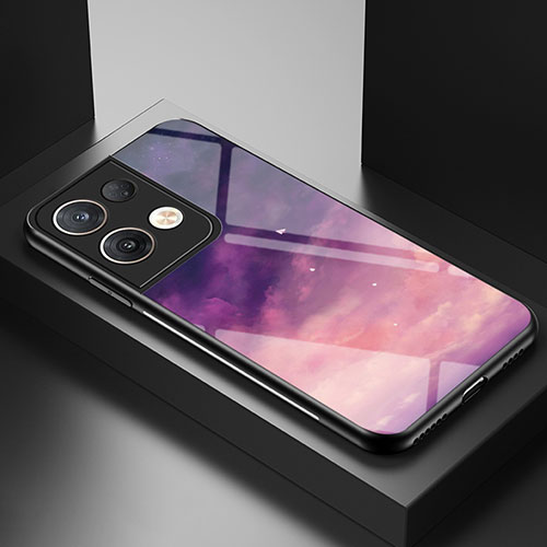 Silicone Frame Fashionable Pattern Mirror Case Cover LS1 for Oppo Reno8 Pro 5G Purple