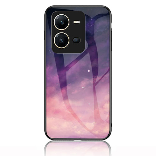 Silicone Frame Fashionable Pattern Mirror Case Cover LS1 for Vivo V25 5G Purple