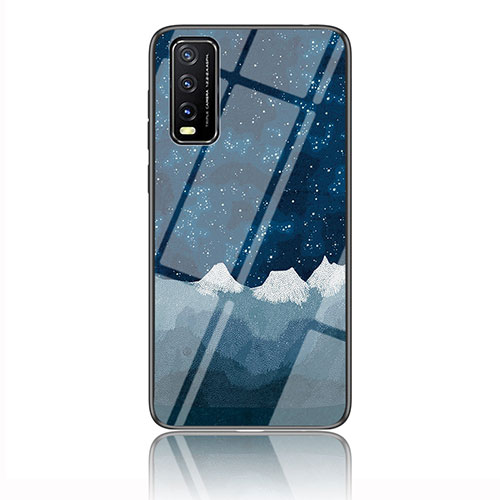 Silicone Frame Fashionable Pattern Mirror Case Cover LS1 for Vivo Y30 Blue
