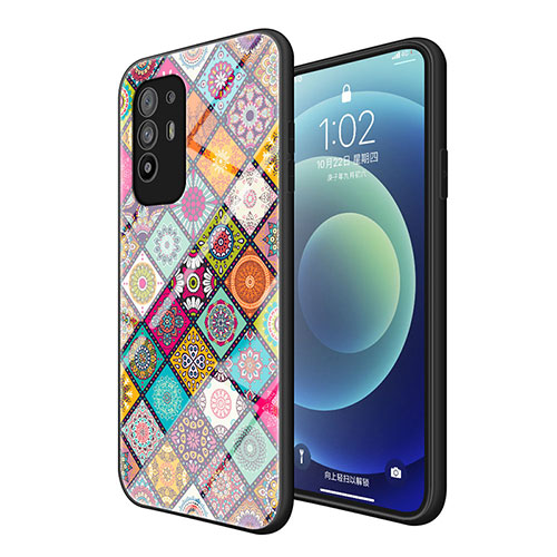 Silicone Frame Fashionable Pattern Mirror Case Cover LS2 for Oppo F19 Pro+ Plus 5G Colorful