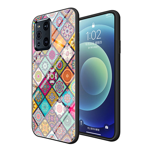 Silicone Frame Fashionable Pattern Mirror Case Cover LS2 for Oppo Find X3 Pro 5G Mixed