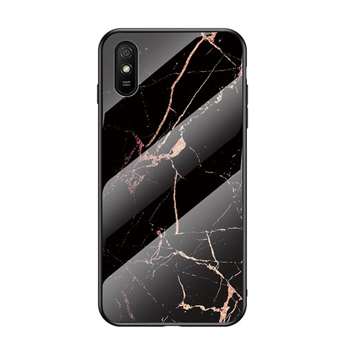 Silicone Frame Fashionable Pattern Mirror Case Cover LS2 for Xiaomi Redmi 9AT Gold and Black