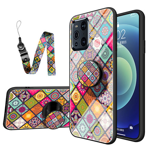 Silicone Frame Fashionable Pattern Mirror Case Cover LS3 for Oppo Find X3 Pro 5G Mixed