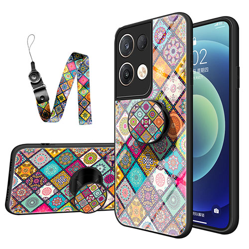 Silicone Frame Fashionable Pattern Mirror Case Cover LS3 for Oppo Reno8 Pro 5G Mixed