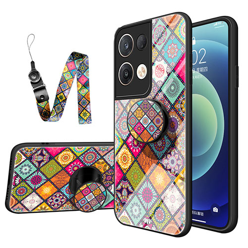 Silicone Frame Fashionable Pattern Mirror Case Cover LS3 for Oppo Reno8 Pro+ Plus 5G Colorful