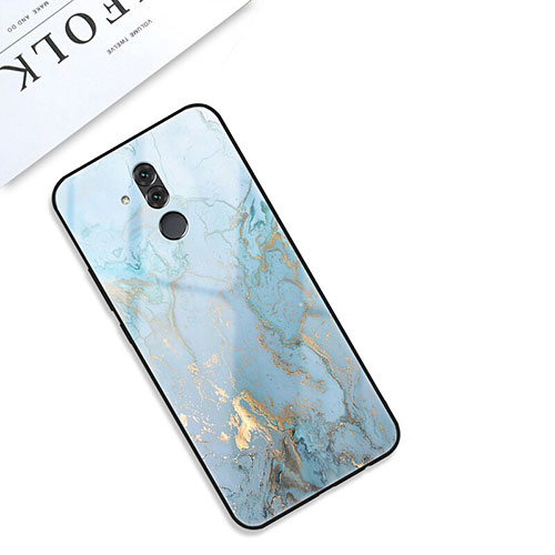 Silicone Frame Fashionable Pattern Mirror Case Cover S01 for Huawei Mate 20 Lite Cyan