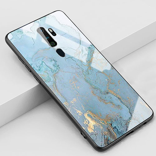 Silicone Frame Fashionable Pattern Mirror Case Cover S01 for Oppo A9 (2020) Sky Blue