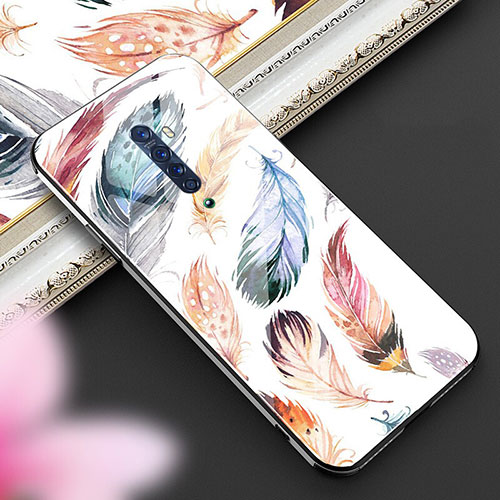 Silicone Frame Fashionable Pattern Mirror Case Cover S01 for Oppo Reno2 Brown