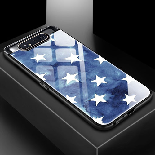 Silicone Frame Fashionable Pattern Mirror Case Cover S01 for Samsung Galaxy A80 Blue