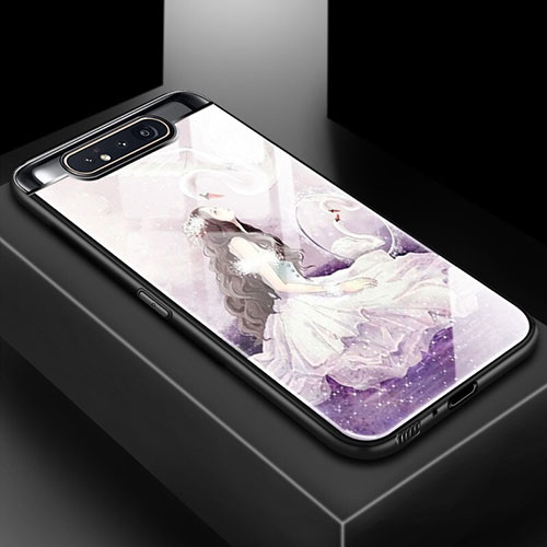 Silicone Frame Fashionable Pattern Mirror Case Cover S01 for Samsung Galaxy A80 Purple