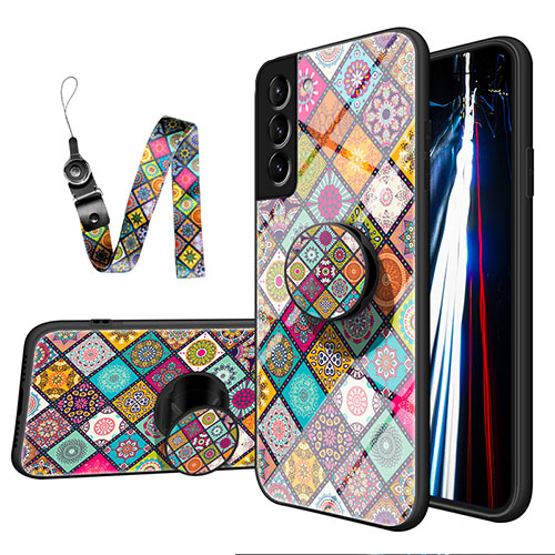 Silicone Frame Fashionable Pattern Mirror Case Cover S01 for Samsung Galaxy S22 Plus 5G Mixed