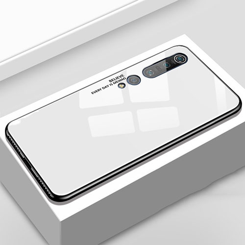 Silicone Frame Fashionable Pattern Mirror Case Cover S01 for Xiaomi Mi 10 Pro White