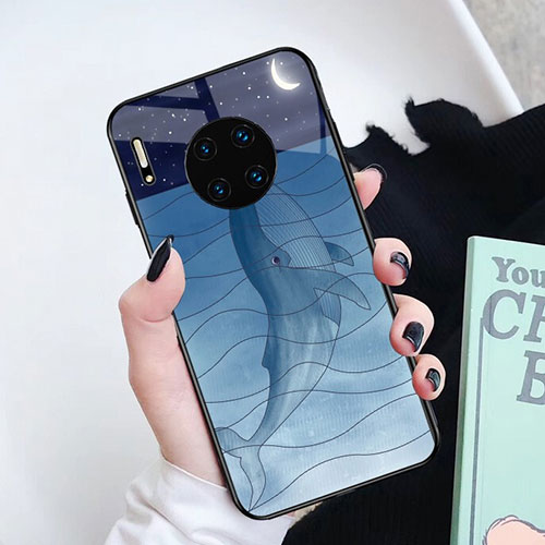 Silicone Frame Fashionable Pattern Mirror Case Cover S02 for Huawei Mate 30 Blue