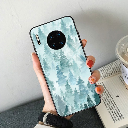 Silicone Frame Fashionable Pattern Mirror Case Cover S02 for Huawei Mate 30 Pro Sky Blue