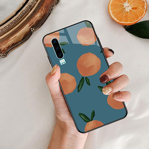 Silicone Frame Fashionable Pattern Mirror Case Cover S04 for Huawei P30 Blue