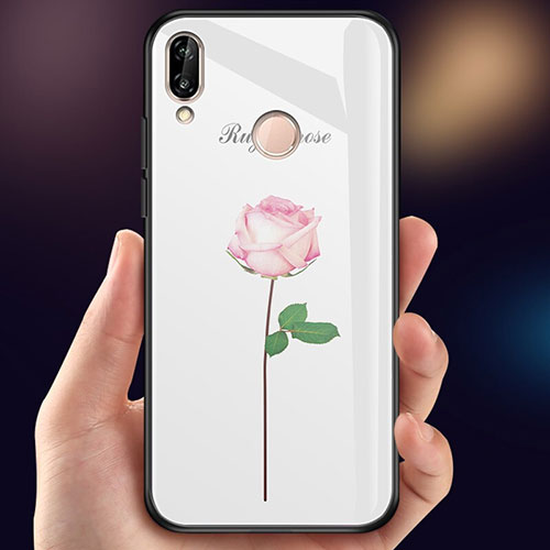 Silicone Frame Flowers Mirror Case Cover for Huawei P20 Lite Pink