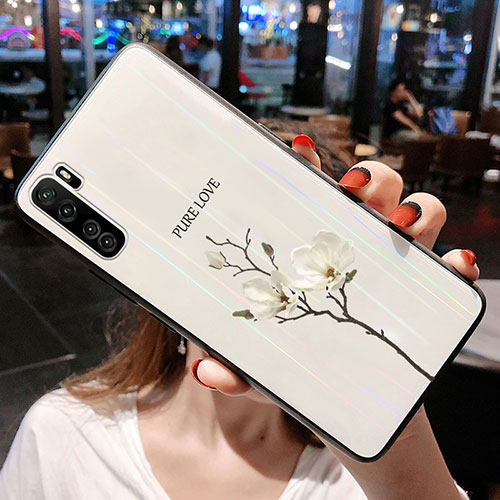 Silicone Frame Flowers Mirror Case Cover for Huawei P40 Lite 5G White