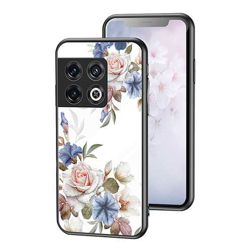 Silicone Frame Flowers Mirror Case Cover for OnePlus 10 Pro 5G White