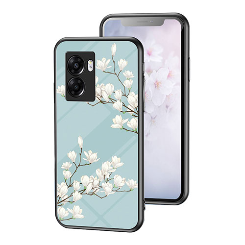 Silicone Frame Flowers Mirror Case Cover for OnePlus Nord N300 5G Cyan