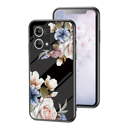 Silicone Frame Flowers Mirror Case Cover for Oppo Reno7 4G Black