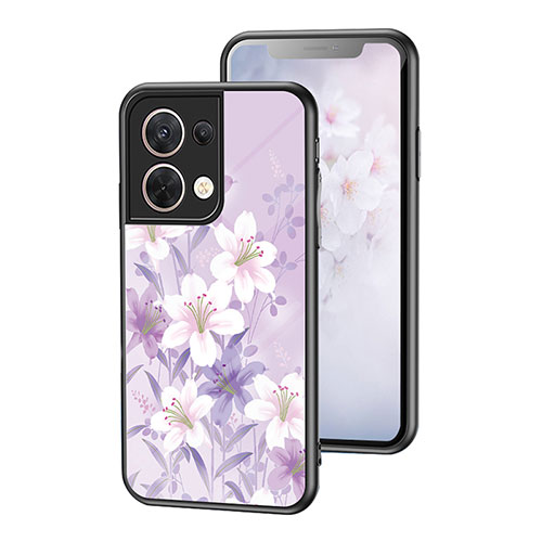 Silicone Frame Flowers Mirror Case Cover for Oppo Reno8 5G Clove Purple
