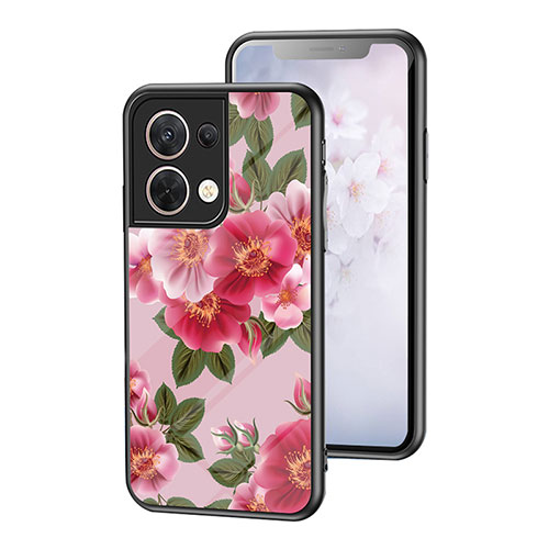 Silicone Frame Flowers Mirror Case Cover for Oppo Reno8 5G Red