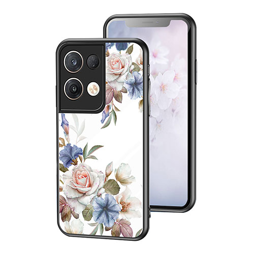Silicone Frame Flowers Mirror Case Cover for Oppo Reno8 Pro 5G White