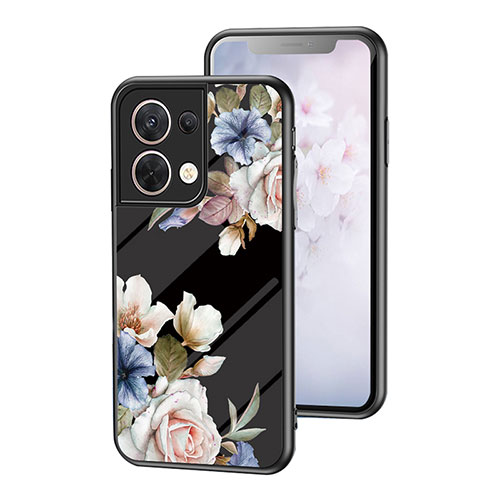Silicone Frame Flowers Mirror Case Cover for Oppo Reno9 5G Black
